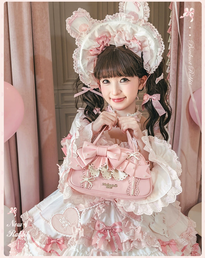 Mademoiselle Pearl~Bow Rabbit~Sweet Lolita Handbag With Bows & Pearls