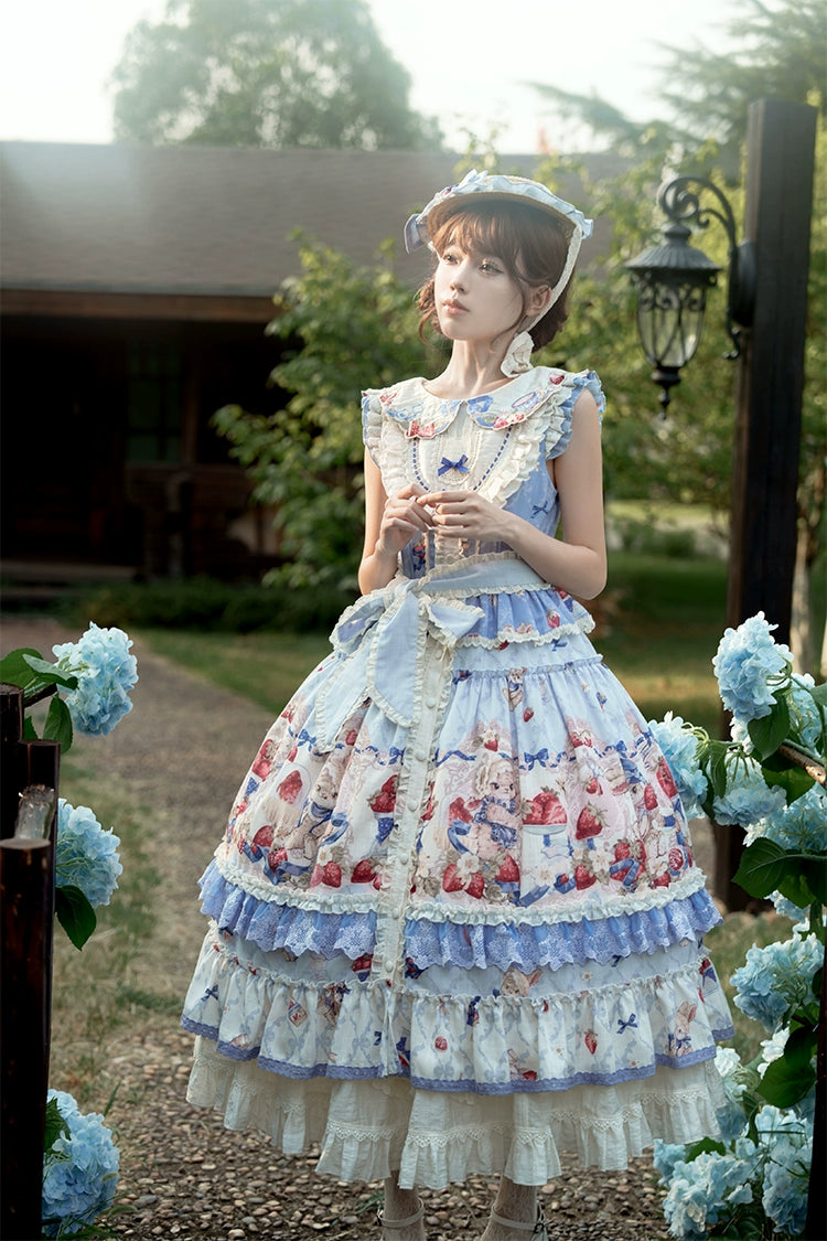 Honey Machine - Sweetheart Rabbit Berry - Country Lolita JSK & OP Dress Suit 44133:796164