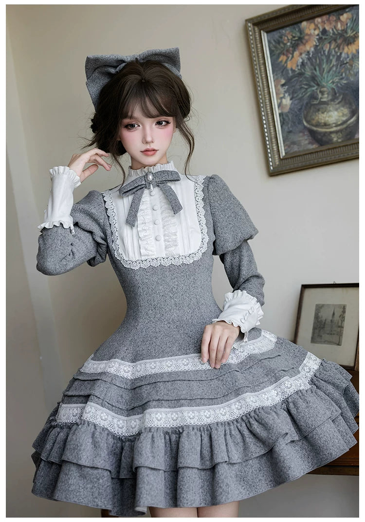 Reminisce - Pile Classic Lolita Dress, Detachable Cape 44439:808558