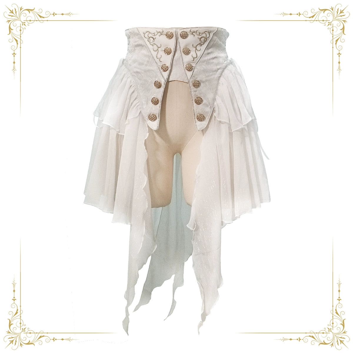 Immortal Thorn - Immortal Glass Castle - Ouji Lolita Girdle Prince Style Long Sheer White Corset (L M S XL) 35068:480172