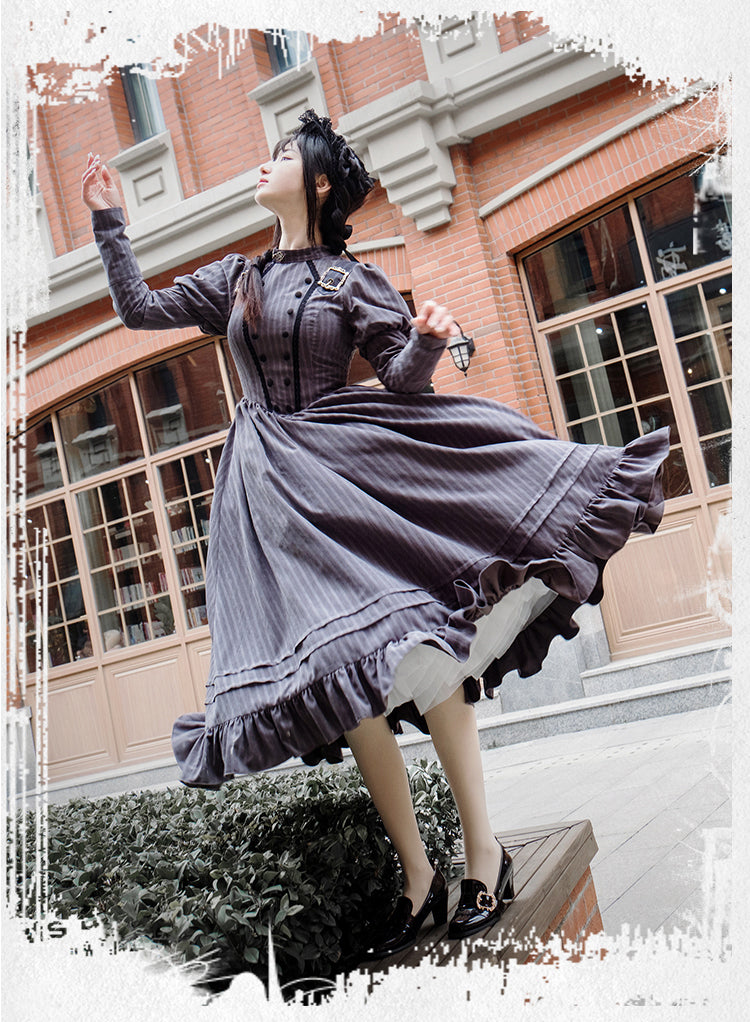 With PUJI~Vintage Lolita OP Navy Blue Dress   