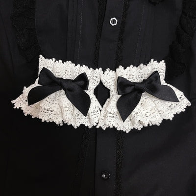 A Zhi - Sweet Lolita Bow Cotton Thread Lace Cuffs Black (a pair)
