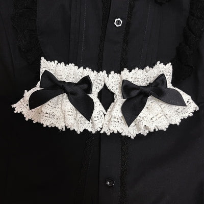 A Zhi~Artie Handcraft~Sweet Lolita Bow Cotton Thread Lace Cuffs black (a pair)  