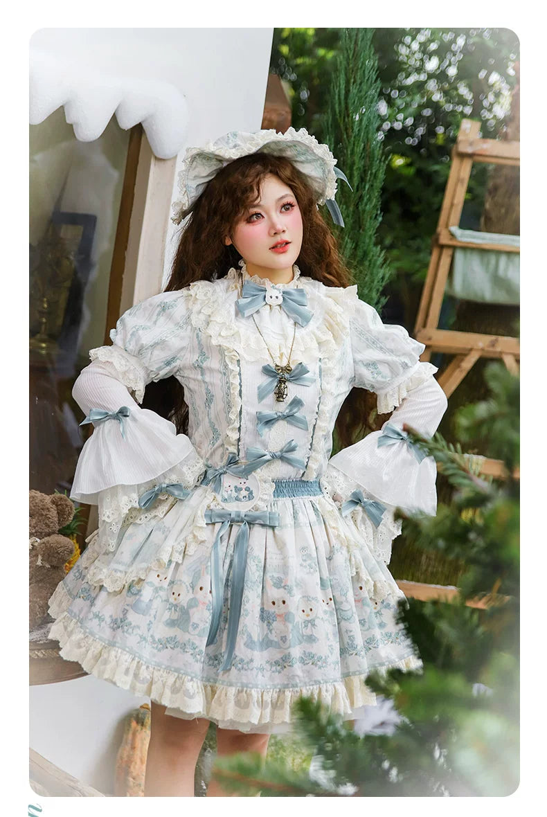 Showa Doll Garden - Elegant Plus size Lolita Dress, Bunny & Lamb Print 44534:812102