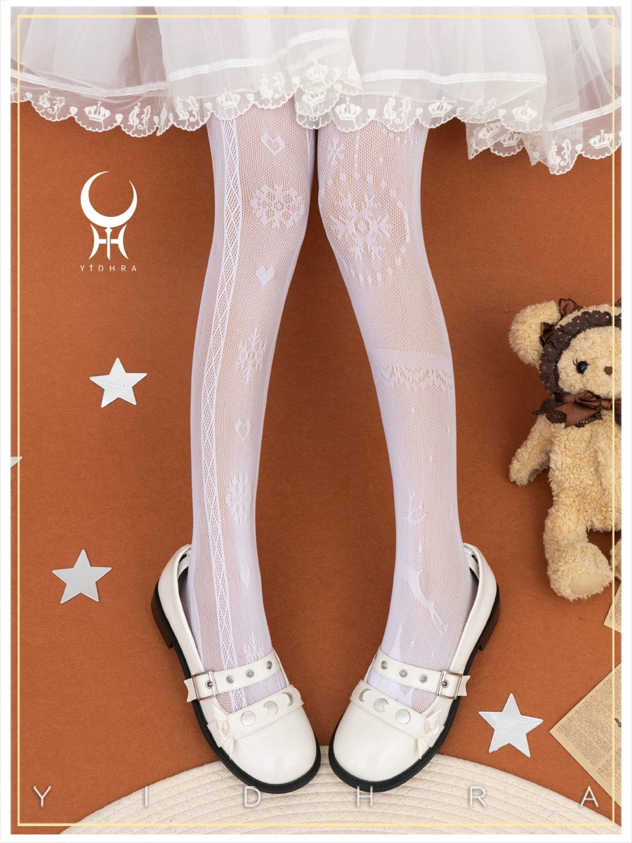 Yidhra~Snowy Night Aria~Christmas Lolita Pantyhose Sweet White Stockings   