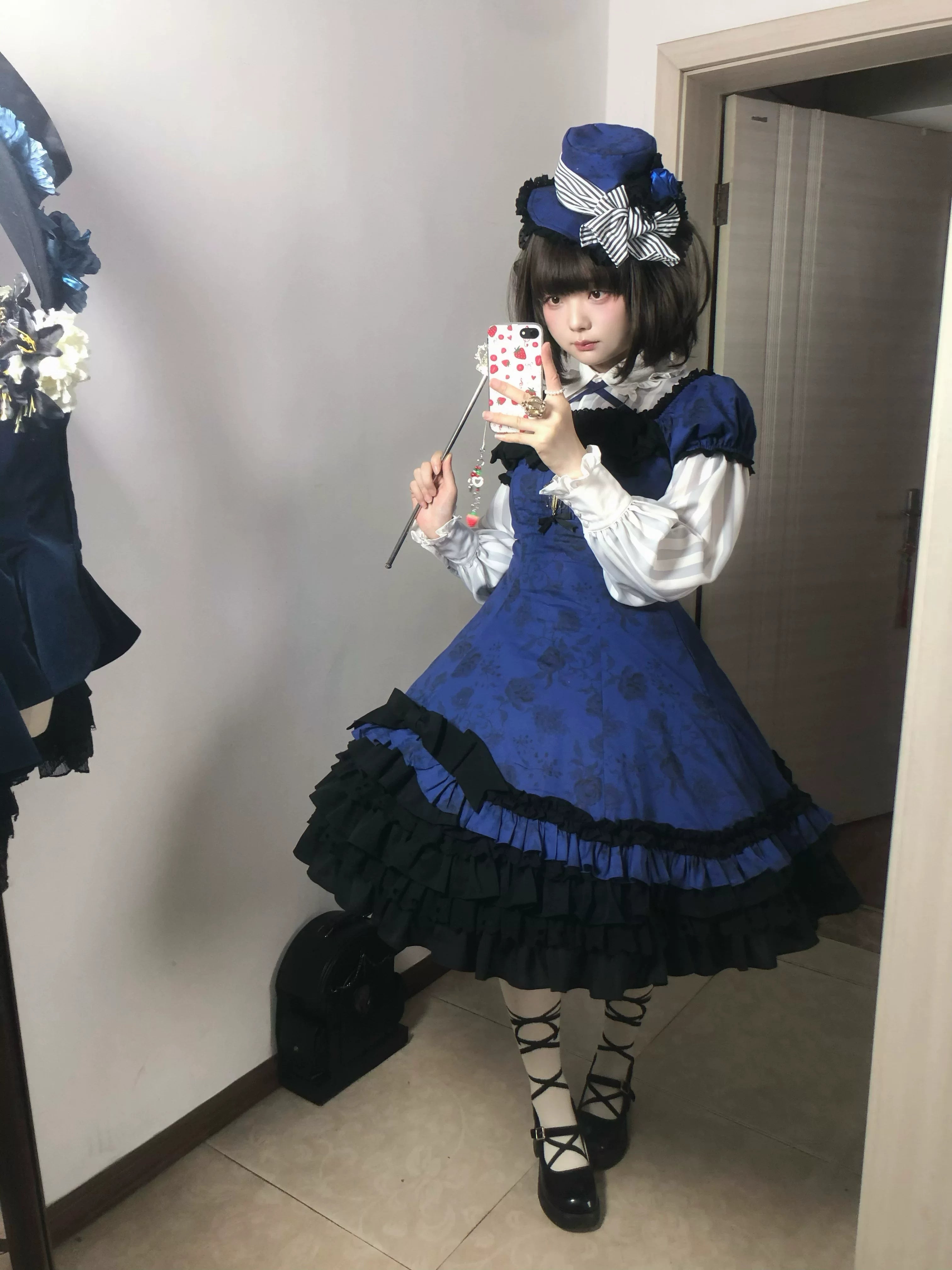 Bliss Bouquet - Cotton Old School Lolita Dress, Rose Print and Layered Hem 45656:857183