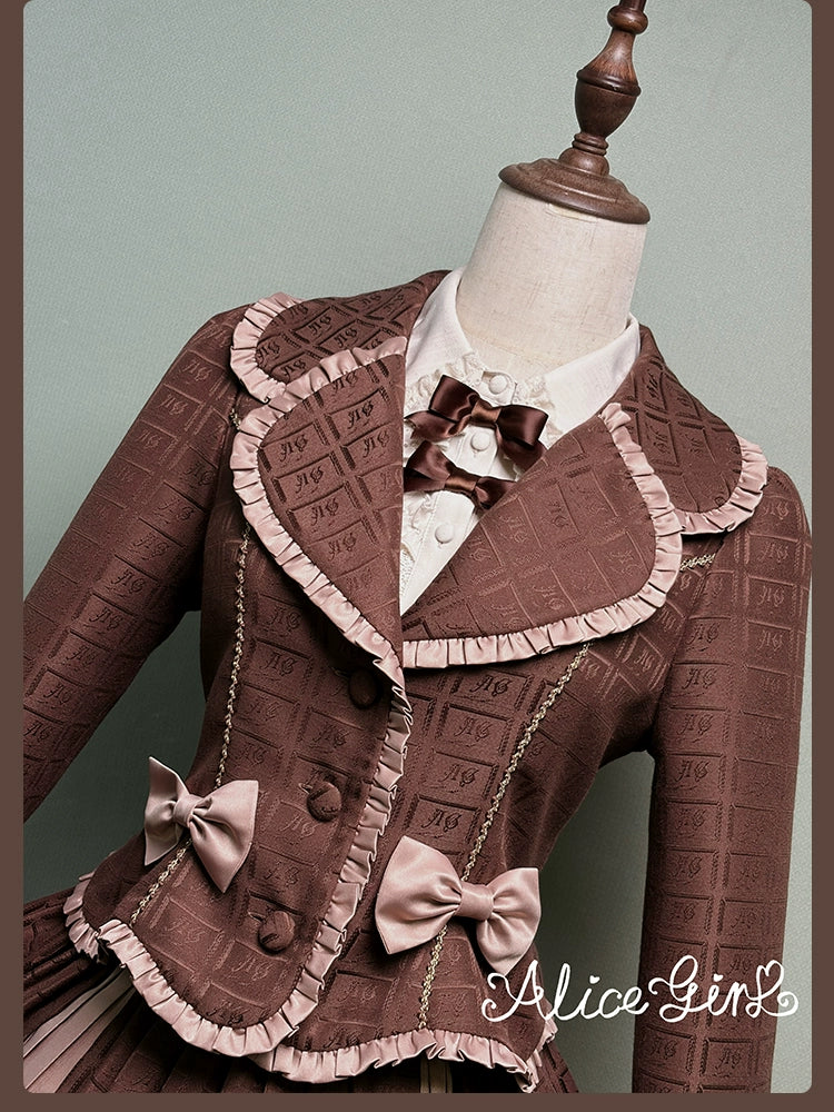 Alice Girl - Bear Chocolate Slab - Classic Lolita Slim Fit Jacket Coat, Lapel Collar 44310:803983