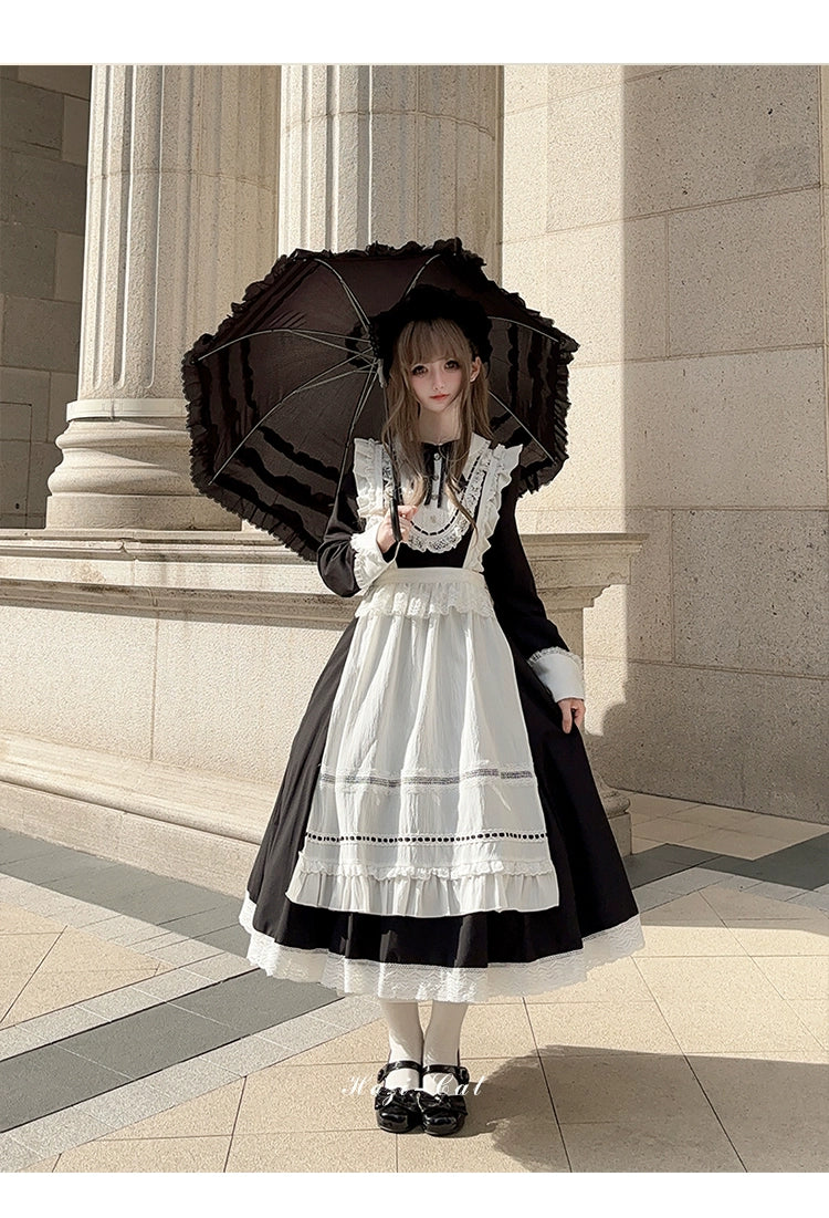 Hezi's Cat Haven~Black Cat Butler~Maid Lolita OP Dress Elegant Black and White Dress