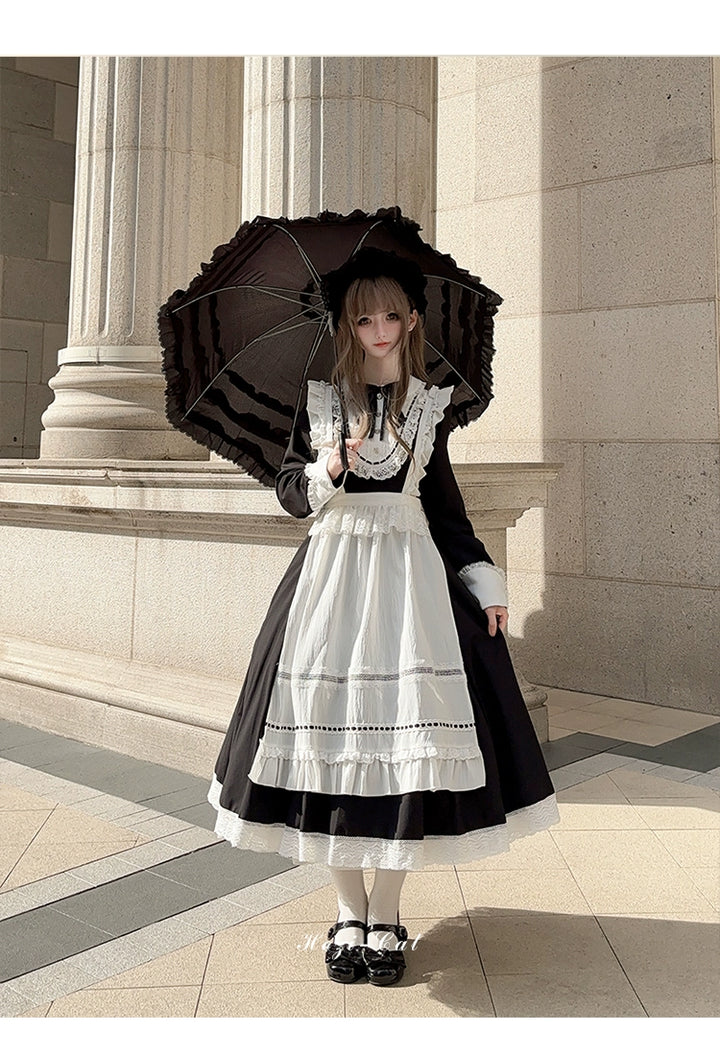 Hezi's Cat Haven~Black Cat Butler~Maid Lolita OP Dress Elegant Black and White Dress 40552:664710