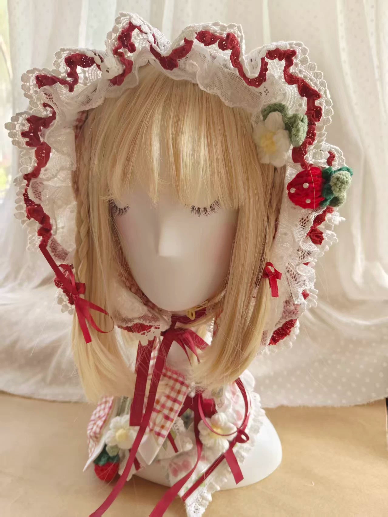 Cranberry and Lucky Clover - Cotton Sweet Lolita JSK Dress, Strawberry and Floral Print 45296:846321