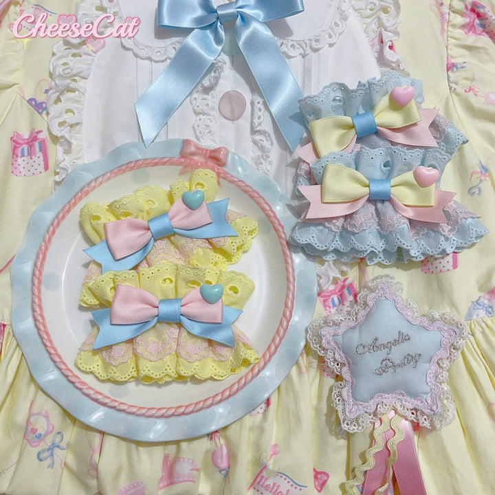 CheeseCat~Creamy Celestial~Sweet Lolita Cuffs Handmade Lace Cuffs   