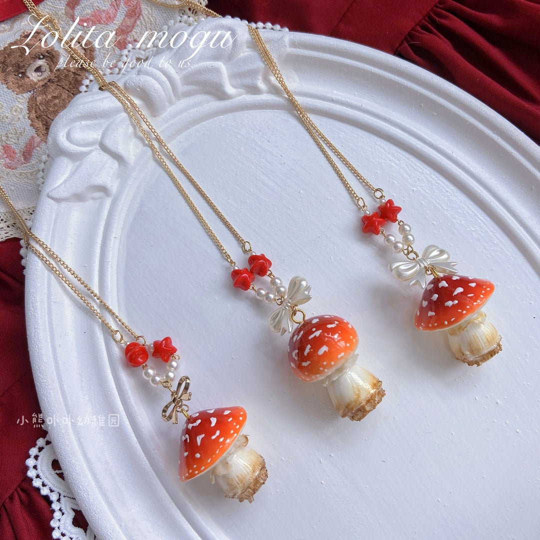 Bear Doll~Handcraft Kawaii Lolita Mushroom Necklace   