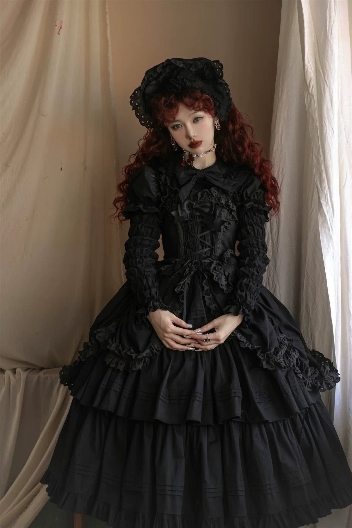 Cotton Gothic Lolita Long JSK, Drawn-up Hem 45213:841101