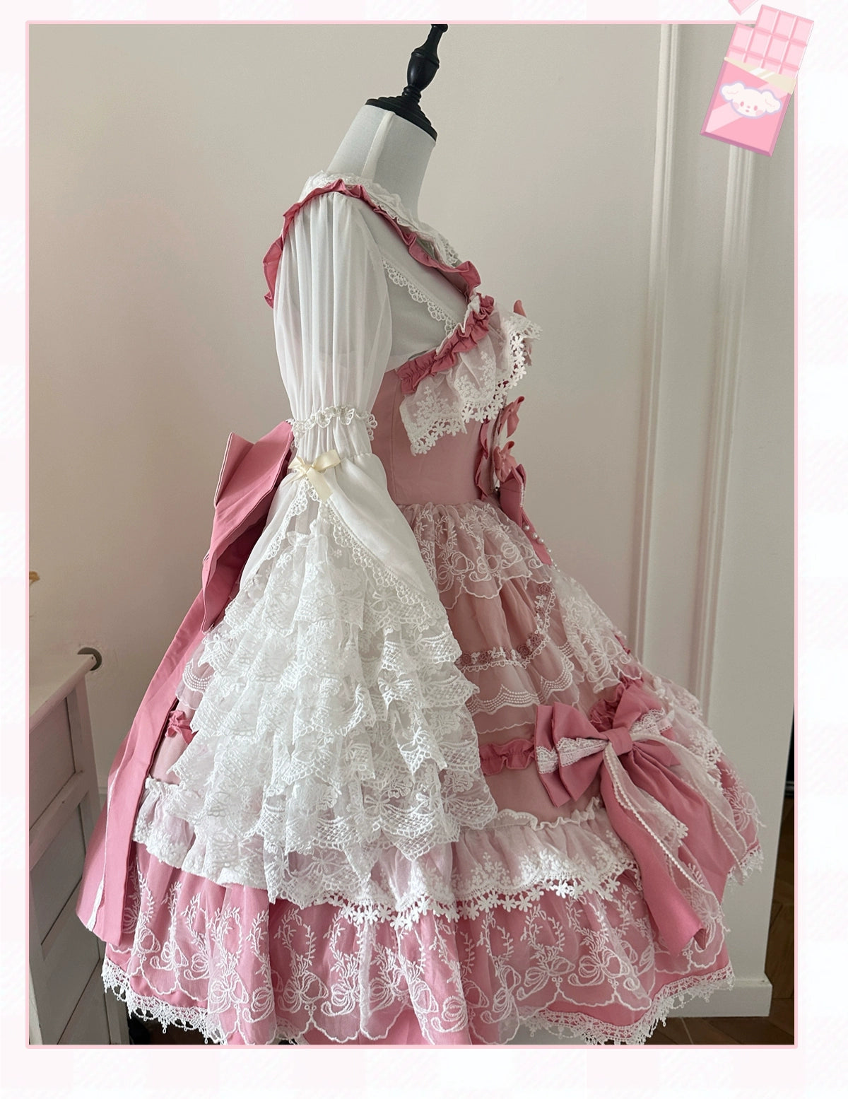 Qianmu - Granulated Sugar - Doll-like Sweet Lolita Lace Blouse, Hime Sleeve 44108:796430