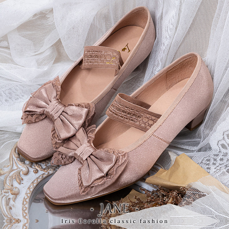 Iris Corolla~Elegant Lolita Shoes Silk Satin Leather French Heels 35 Cinnamon acetic acid 