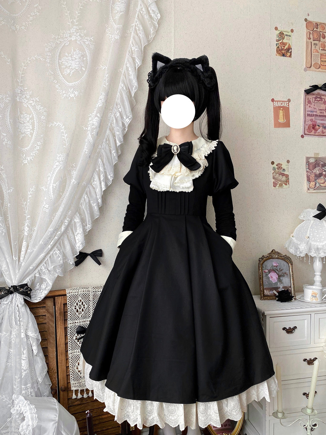 Qianmu~Classic Maid~Gothic Maid Lolita OP Suit with Apron and Jabot