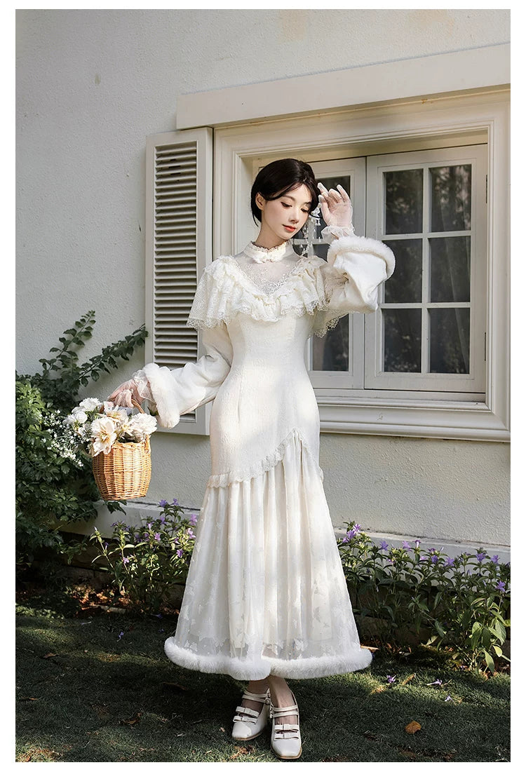 Winter Island Memory - Elegant Lolita Winter Coat & OP Dress Set