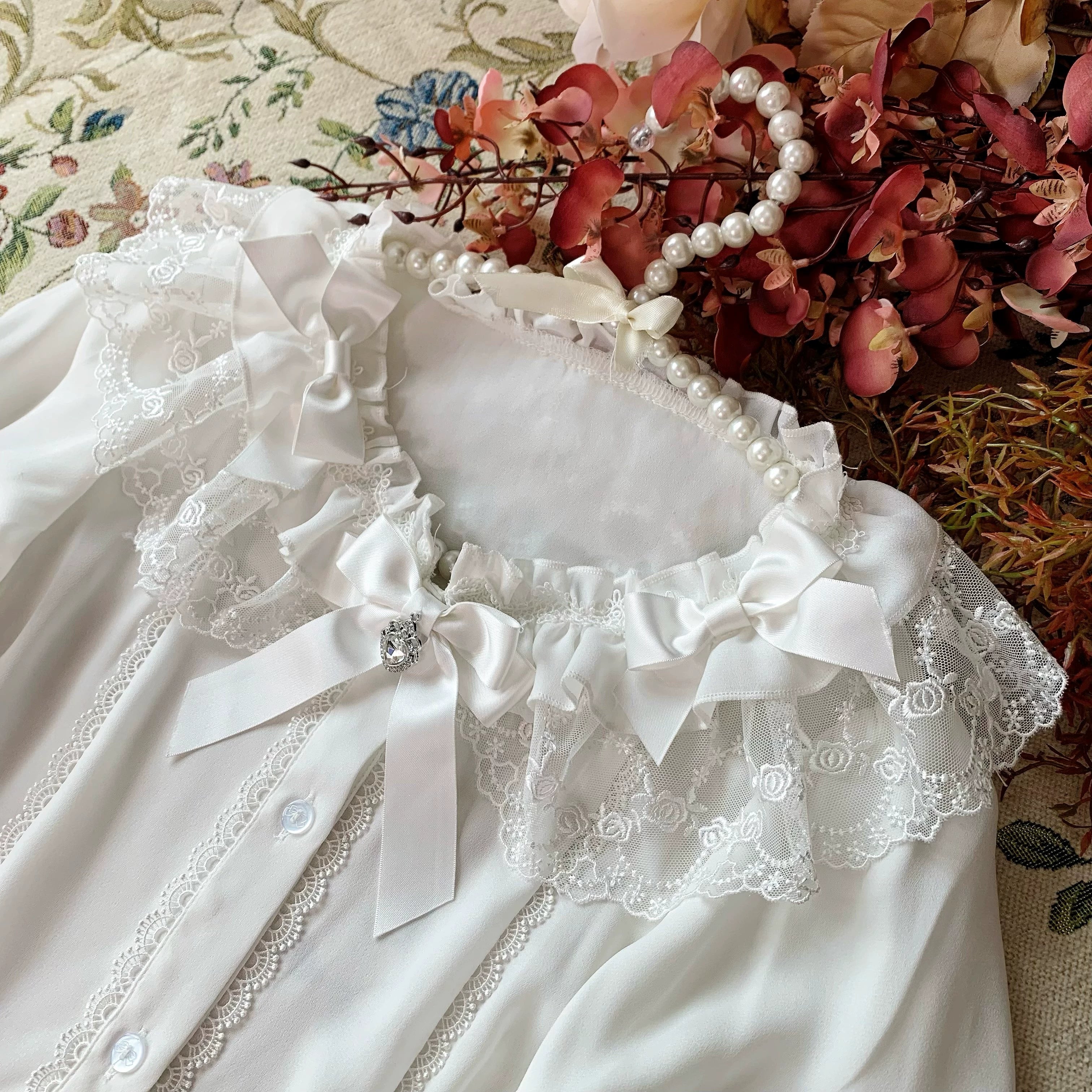 Flower Banquet - Wishing Star - Sweet Lolita Blouse Princess Sleeve Shirt and Accessories 41858:716434