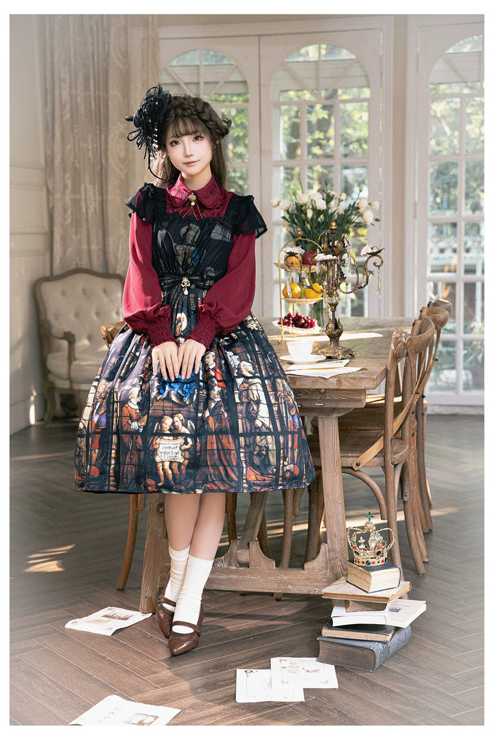 GOTHIC LOLITA~Rosary in the illusional library~Gothic Lolita Print JSK Dress