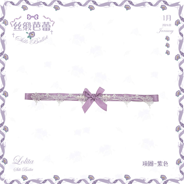 Mademoiselle Pearl~Silk Ballet~Wedding Lolita Veil Accessories Set Choker (Purple)  