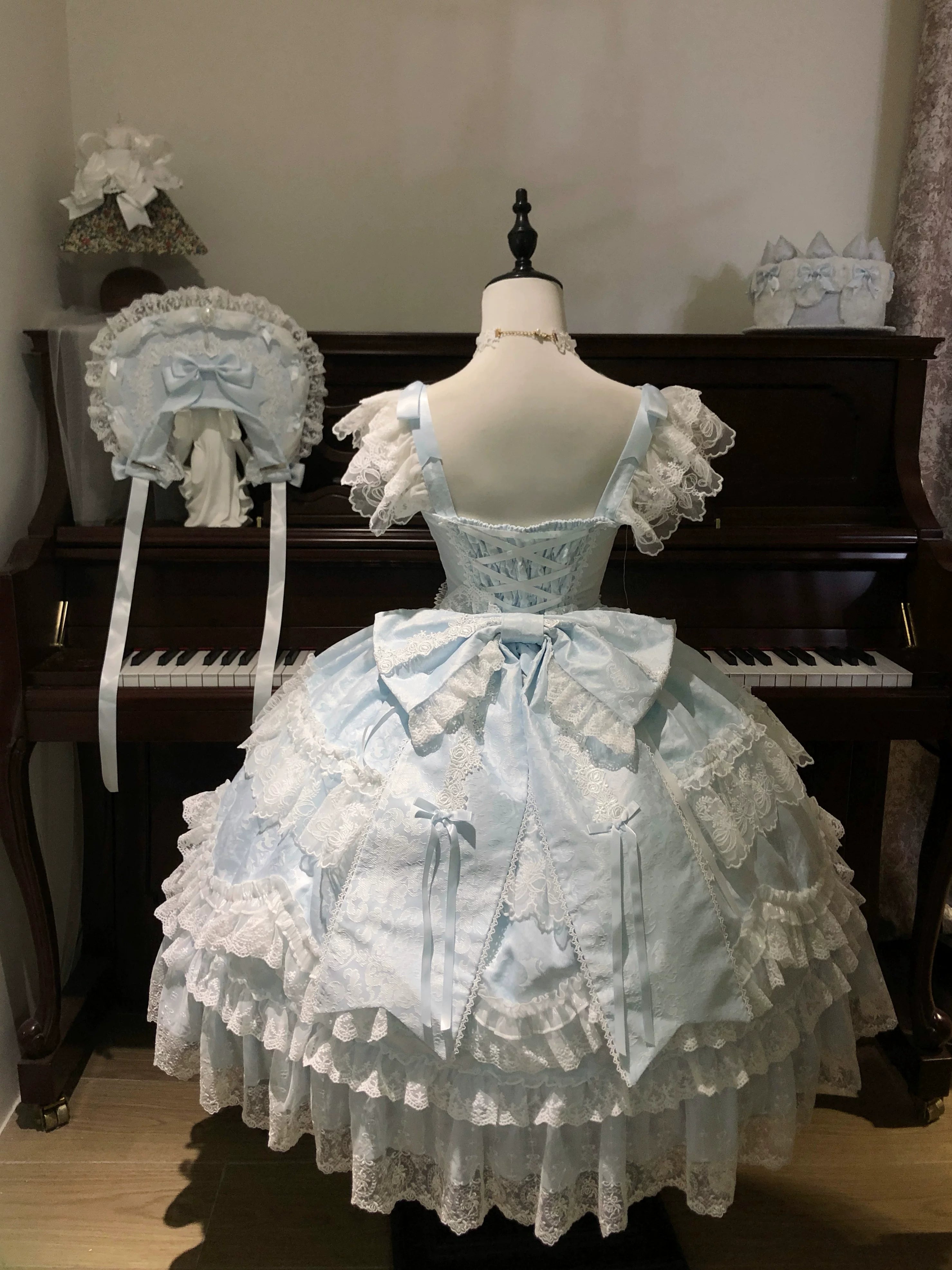Eternal Floral Whisper - Sweet Lolita Tiered JSK Dress with Lace (L M S) 45601:854632