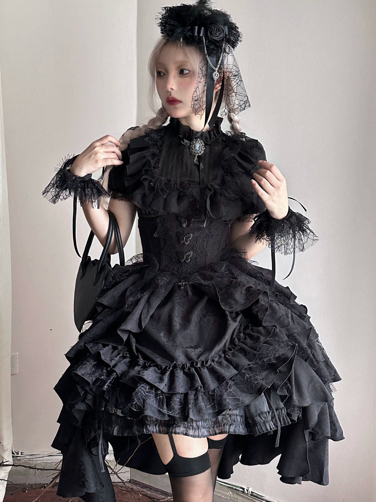 Mistshroud Manor - Gothic Lolita Blouse & Boned Waist SK, Drawstring Lift-up Hem 45909:867542