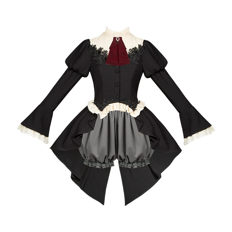 With PUJI~Night Feast~Gothic Lolita Suit Ouji Lolita Tailcoat Tiered Skirt Shorts