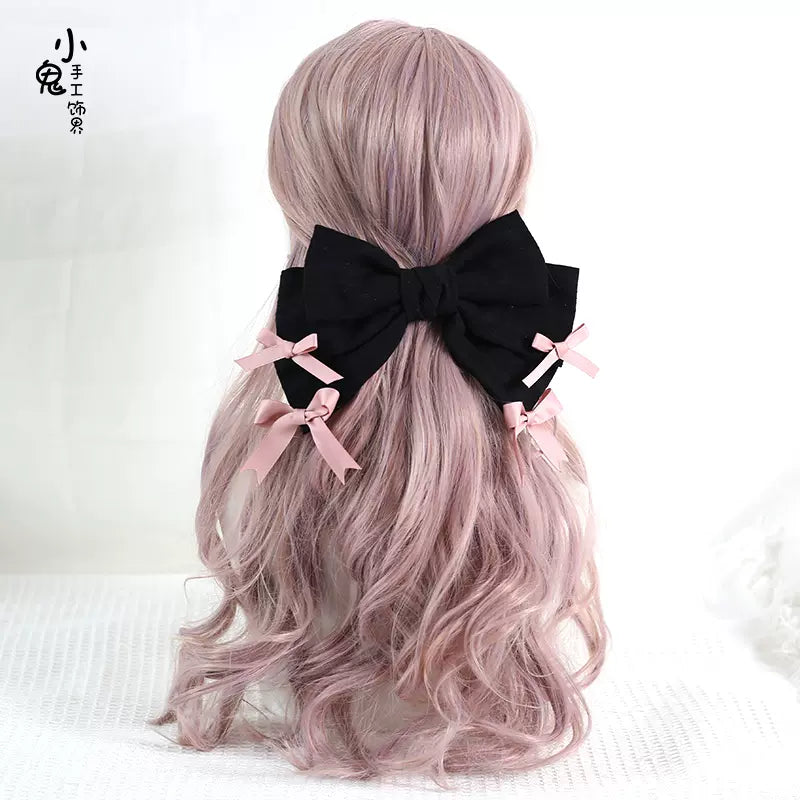 Xiaogui - Four O'clock Flower - Cotton Doll-like Lolita Headdress black and pink spring clip (10cm 2 pieces)