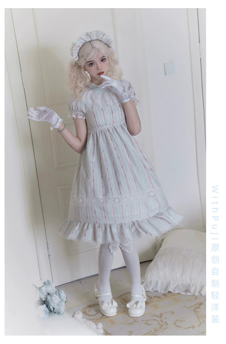 With PUJI~Annie's Dreamland~Cotton Lolita OP Dress Doll Collar Summer Dress   