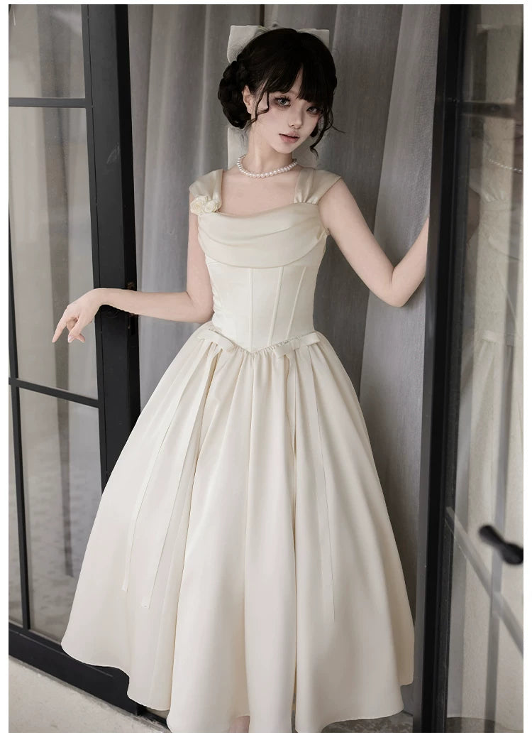 For Beloved - Classic Lolita Satin JSK Dress Set, Fishbone Waist 45039:835202