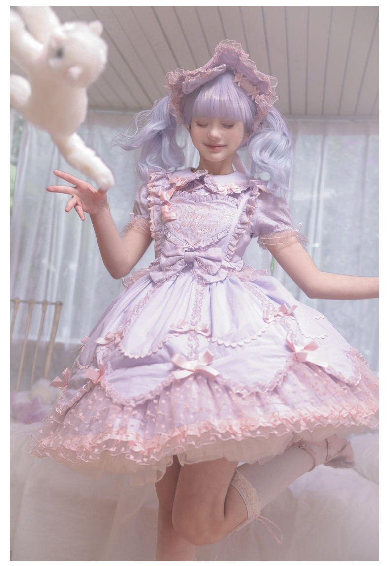 (BFM)The Seventh Doll~Sweet Diary SP~Vintage Lolita Jumper Dress Petal-like Hem JSK Headdress Set   