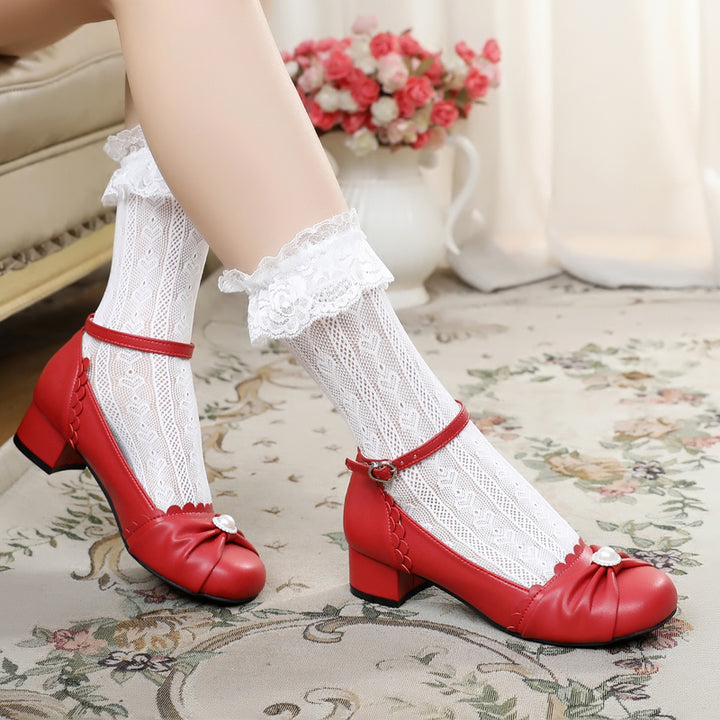 Sosic~Shell Dew~Sweet Lolita Bow  Round Toe Shoes   