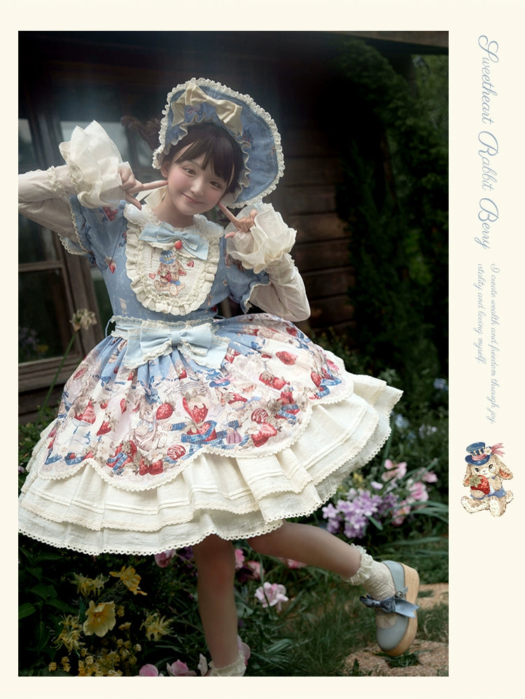 Honey Machine - Sweetheart Rabbit Berry - Country Lolita JSK & OP Dress Suit 44133:796163