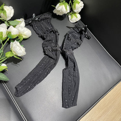 WAGUIR~Sweet Lolita Lace Thin Calf Socks free size (sizes 35-39) black 