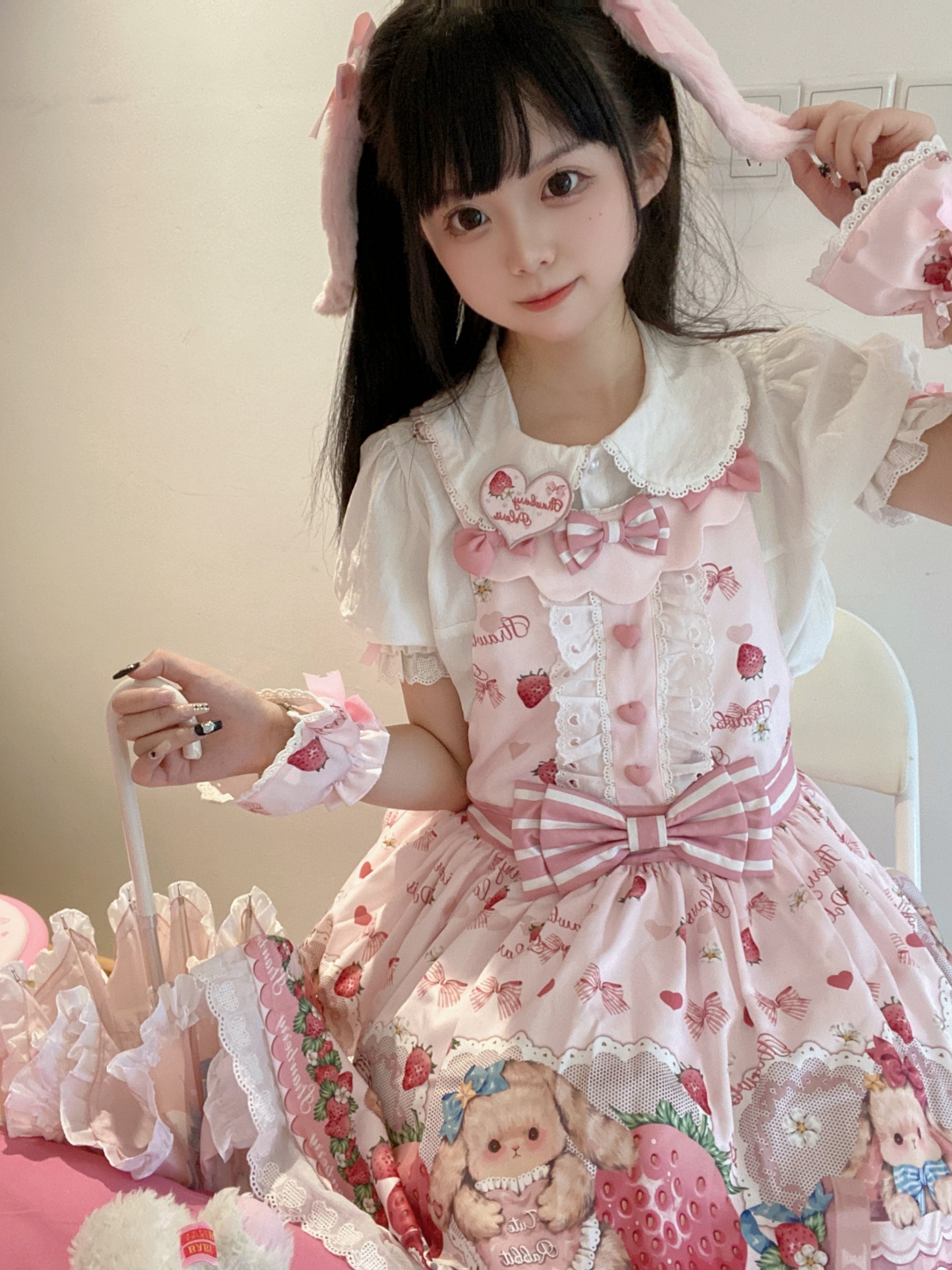 Polaris Lolita~Rabbit Berry Gift Box~Sweet Lolita Salopette and Dress Set