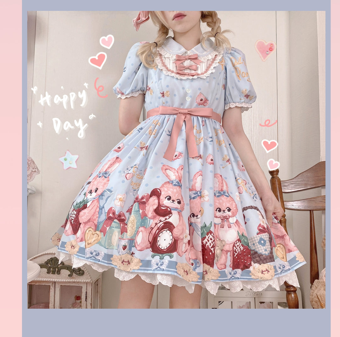 Doll tea party~Showa Rabbit~Kawaii Lolita Dress Summer Sweet Lolita OP JSK