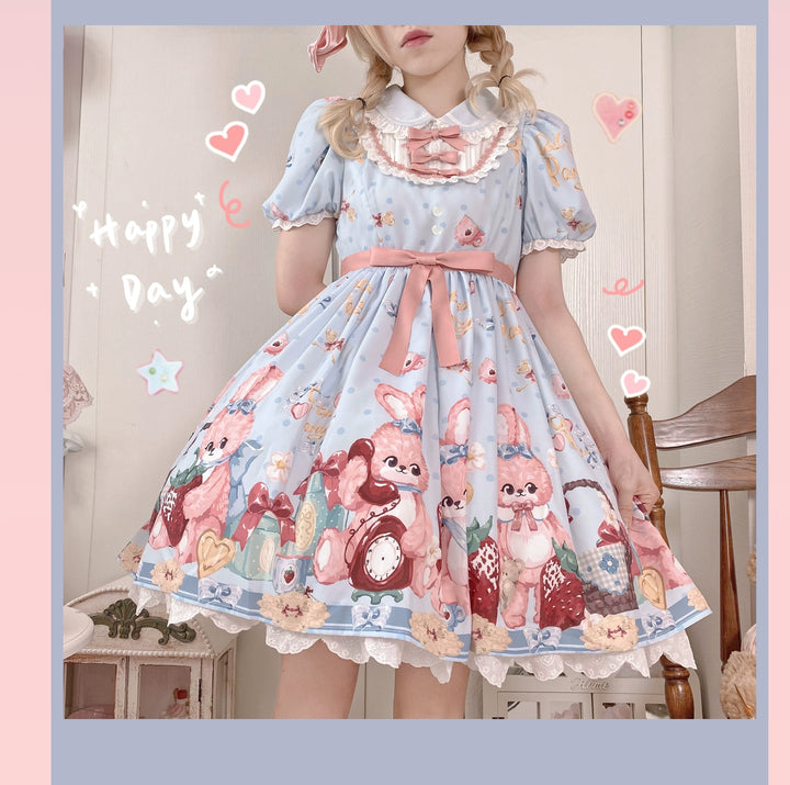 Doll tea party~Showa Rabbit~Kawaii Lolita Dress Summer Sweet Lolita OP JSK   