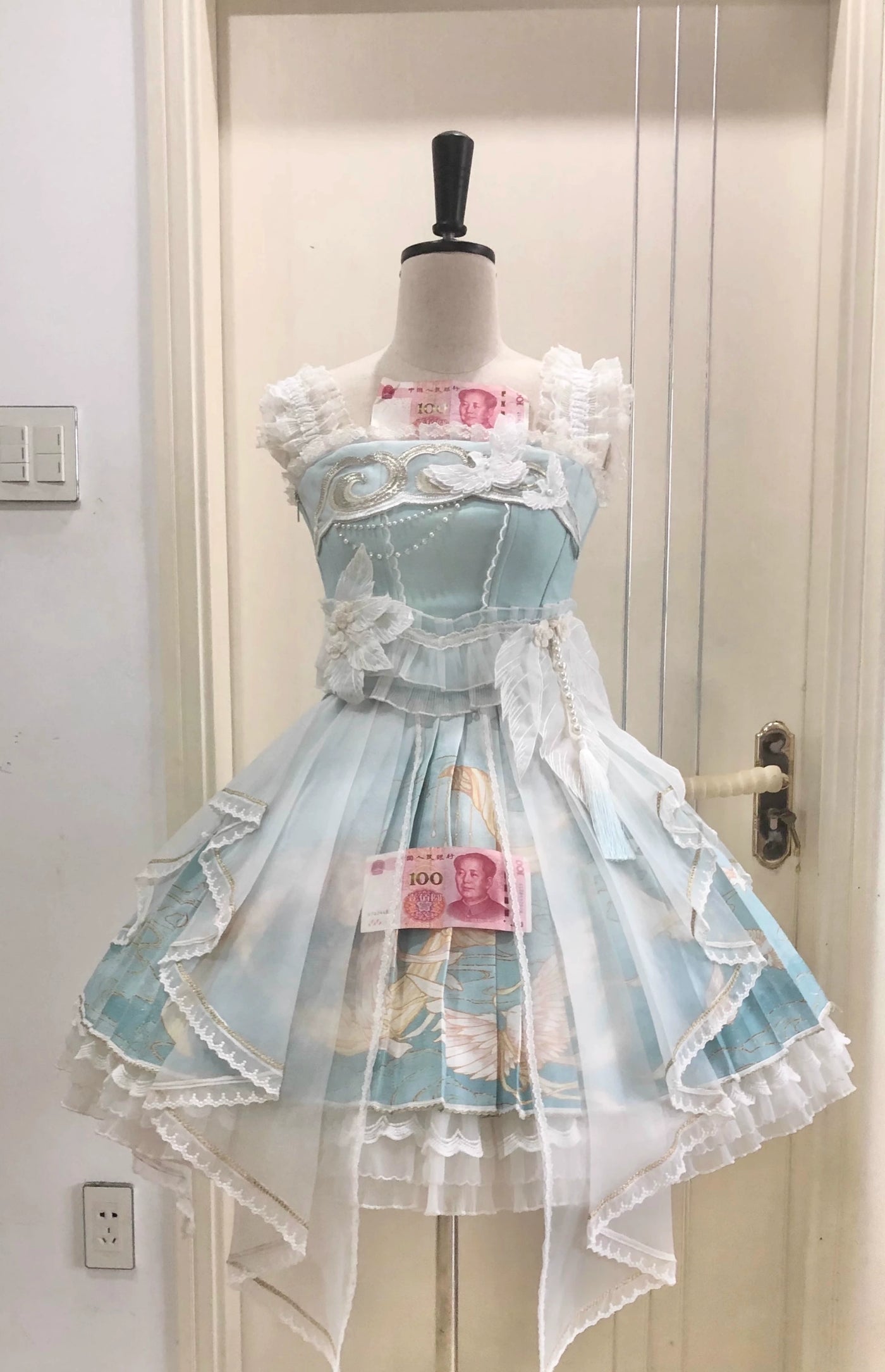 (BFM)Unicorn Wing~Starry Mirror Phoenix~Chinese Style Lolita JSK Dress Set Cyan Two-Piece Set S 