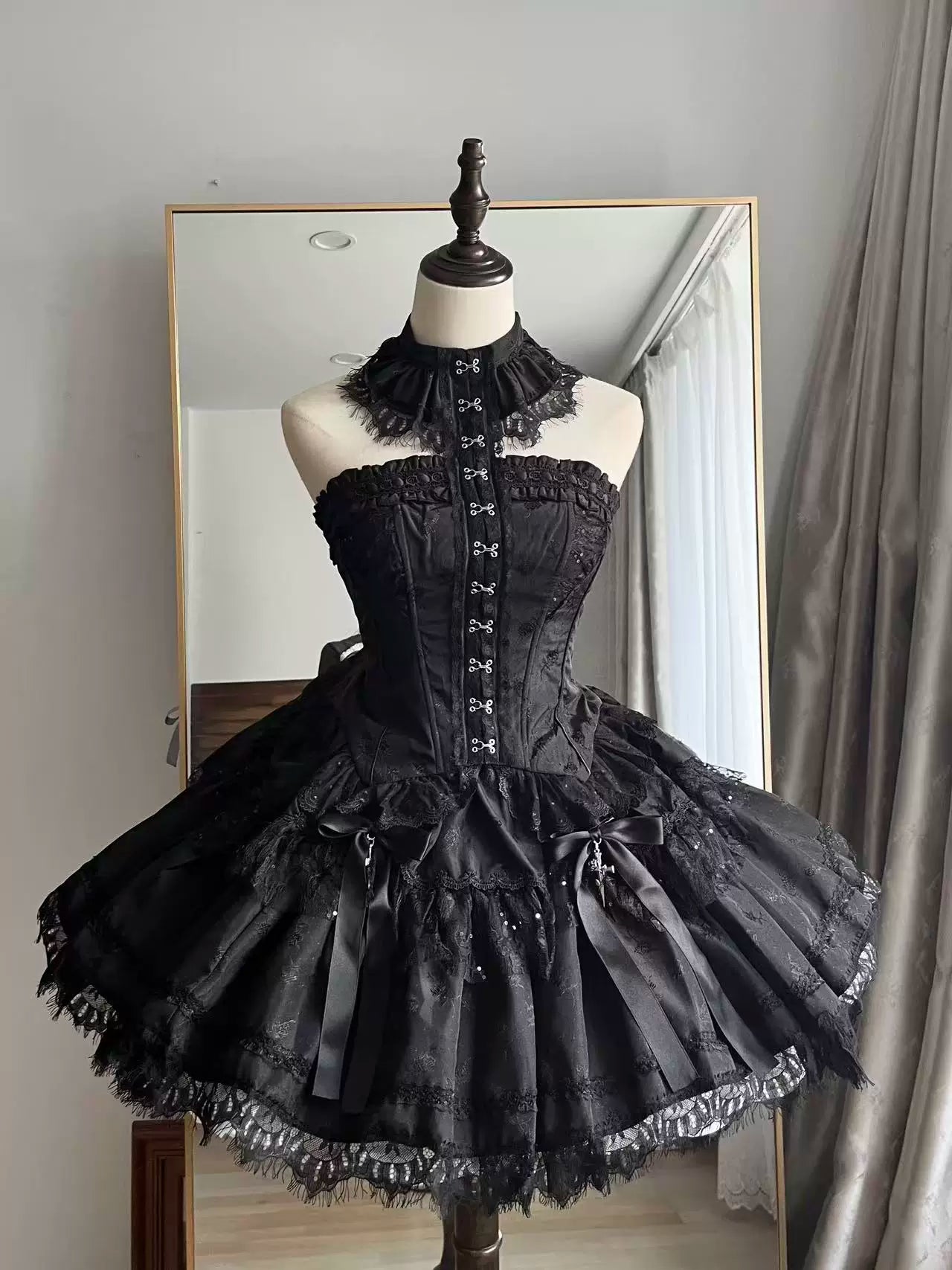 Silvermoon Thorn - Gothic Lolita Fishbone Corset & Skirt Set, Cross Details Corset + Skirt S