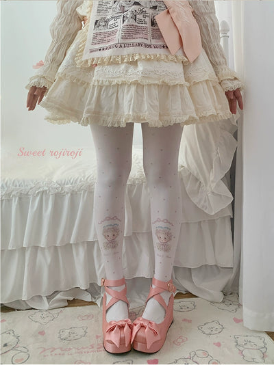 Roji Roji~Sweet Lolita Tights Velvet Print Pantyhose Height (150-175) Pink 