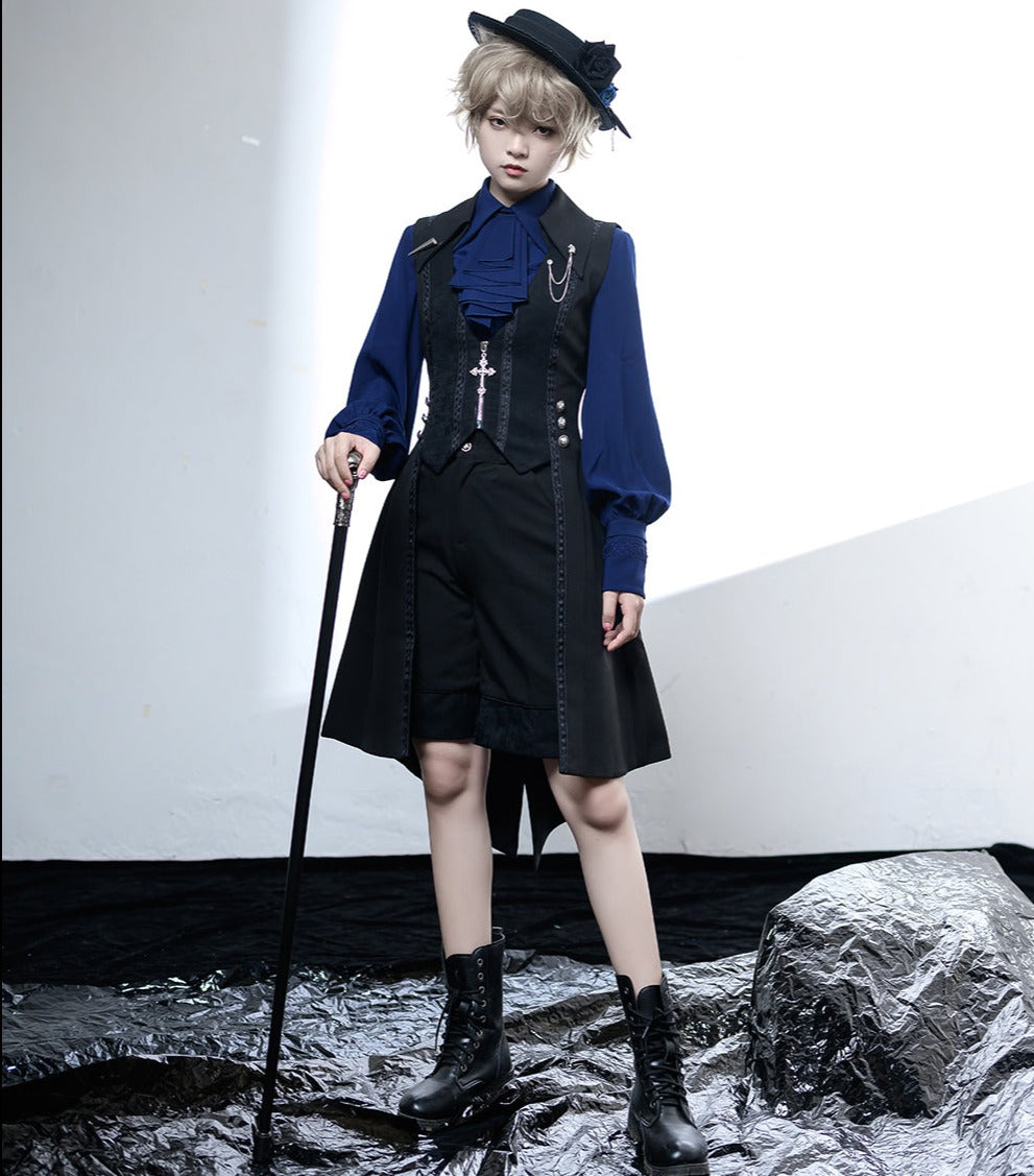 Princess Chronicles - Black and Blue - Retro Ouji Lolita Shirt 4420:306341