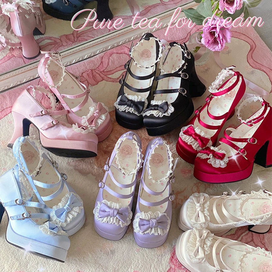 Pure Tea For Dream~Maiden Fairy Tale~Sweet Lolita Lace Shoes Thick Heel Platform Shoes 42089:726027