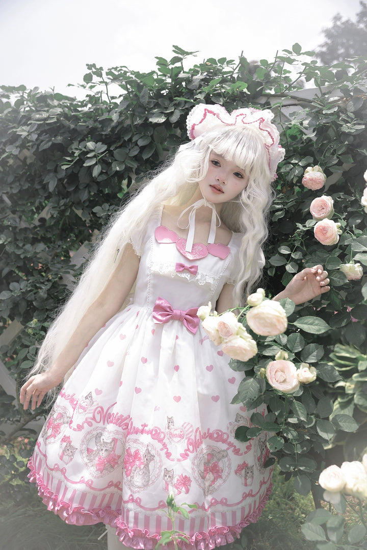 Vcastle~Love God Kitty~Sweet Lolita Dress Short Sleeve OP JSK Bonnet   