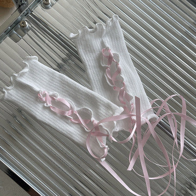 WAGUIR - Kawaii Lolita Wrist Cuffs DIY Gloves white+pink