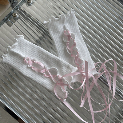 WAGUIR~Kawaii Lolita Wrist Cuffs DIY Gloves white+pink  