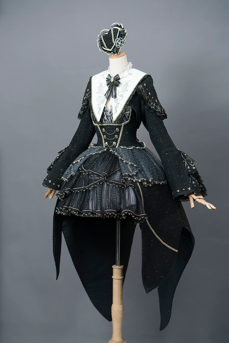 Fantasy Wind~Thorn Rose~Embroidered Nun Lolita Lantern JSK Dress S Full set (dress + coat + blouse + hat) 