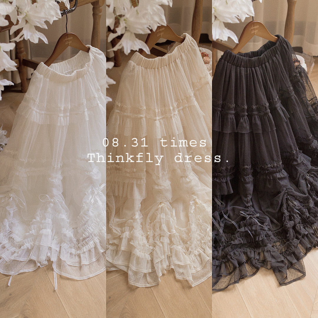 ThinkFly~Pleated Heart~Elegant Lolita Petticoat with Dotted Gauze Hem