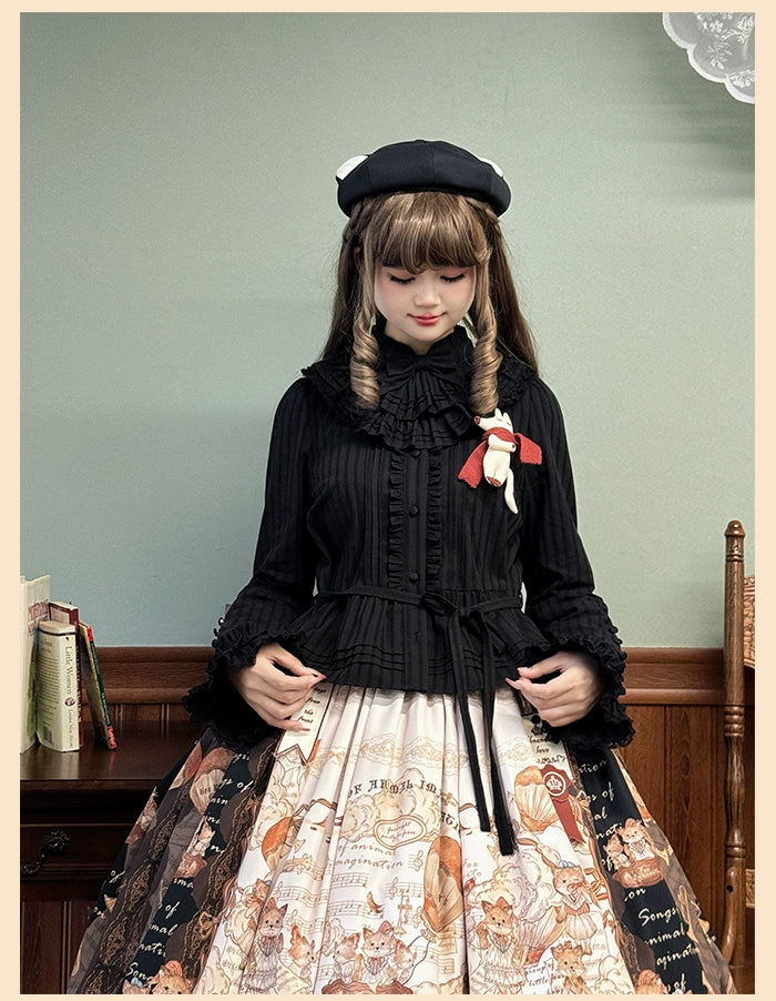 Alice Girl~Fox Band~Sweet Lolita Shirt with Bow Jabot