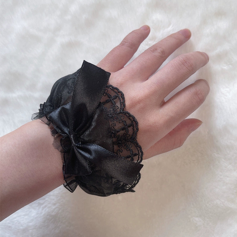 (BFM)BeiBei Handmade~Kawaii Lolita Cuffs Hand Sleeves Lace Bracelet Black butterfly design lace cuffs  