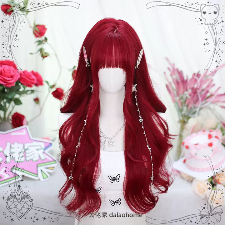 Dalao Home~Burning~Wine-red Long Curly Lolita Wig coral red with hairnet  